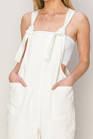 HYFVE Washed Twill Knotted Strap Overalls Trendsi