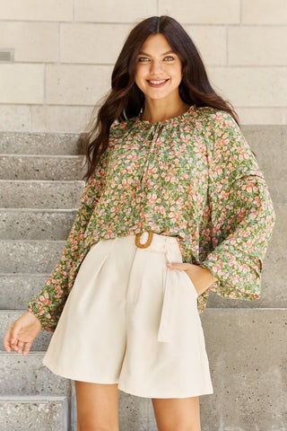 HEYSON She's Blossoming Full Size Balloon Sleeve Floral Blouse Trendsi