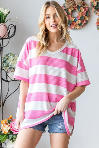 HOPELY Striped Waffle Oversized T-Shirt Trendsi