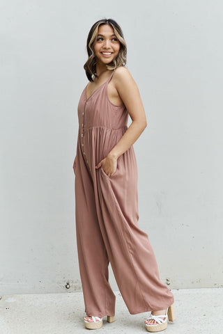 HEYSON All Day Full Size Wide Leg Button Down Jumpsuit in Mocha Trendsi