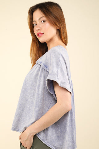 VERY J Nochted Short Sleeve Washed T-Shirt Trendsi