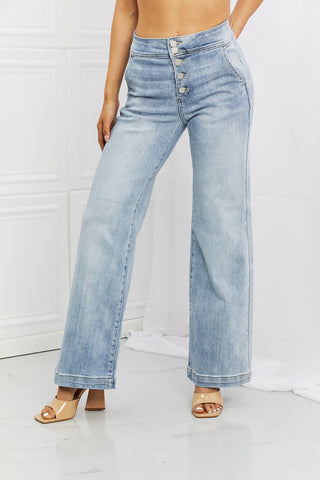 RISEN Full Size Luisa Wide Flare Jeans Trendsi