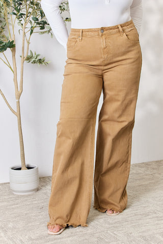 RISEN Full Size Fringe Hem Wide Leg Jeans Trendsi