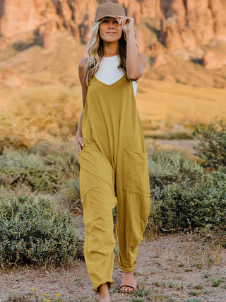 Double Take Full Size Sleeveless V-Neck Pocketed Jumpsuit Trendsi