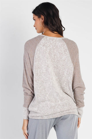 Cherish Apparel Round Neck Long Sleeve Contrast Top Trendsi