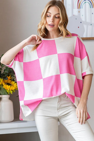 HOPELY Checkered Waffle Oversized T-Shirt Trendsi