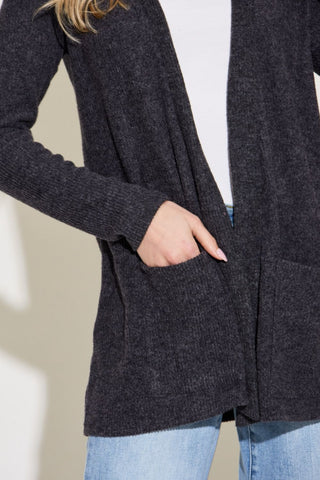 Zenana Open Front Long Sleeve Cardigan Trendsi