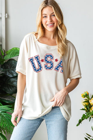 HOPELY USA Graphic Round Neck T-Shirt Trendsi