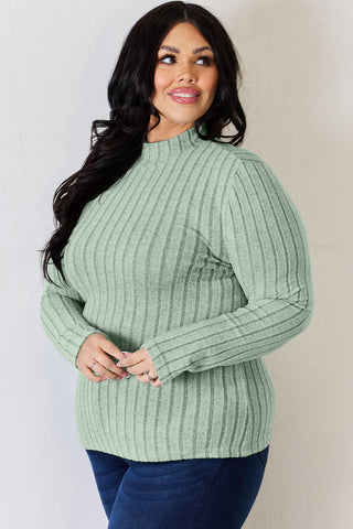 Basic Bae Full Size Ribbed Mock Neck Long Sleeve T-Shirt Trendsi