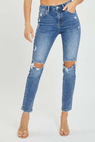 Risen Full Size High Rise Knee Distressed Skinny Jeans Trendsi