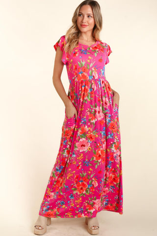 Haptics Floral Ruffled Round Neck Cap Sleeve Dress Trendsi