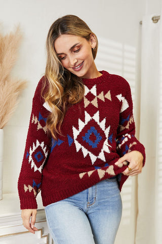 HEYSON Full Size Aztec Soft Fuzzy Sweater Trendsi