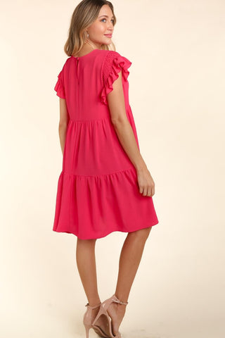 Haptics Full Size Smocking Ruffle Short Sleeve Dress with Pockets Trendsi