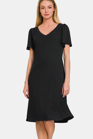 Zenana V-Neck Short Sleeve Dress Trendsi