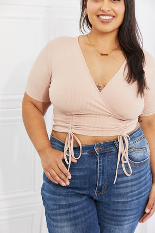 Capella Back To Simple Full Size Ribbed Front Scrunched Top in Blush Trendsi