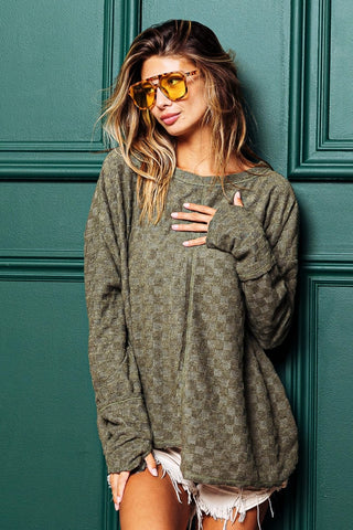 BiBi Checkered Thumbhole Long Sleeve T-Shirt Trendsi