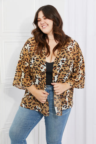 Melody Wild Muse Full Size Animal Print Kimono in Camel Trendsi