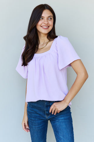 Ninexis Keep Me Close Square Neck Short Sleeve Blouse in Lavender Trendsi