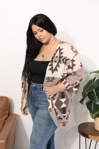 Sew In Love Full Size Cardigan with Aztec Pattern Trendsi