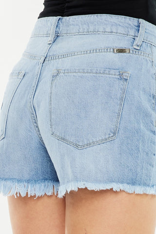 Kancan Raw Hem Distressed High Waist Denim Shorts Trendsi