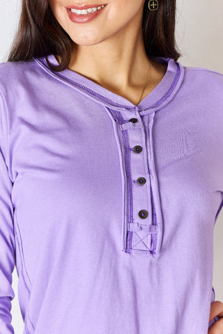 Zenana Exposed Seam Thumbhole Long Sleeve Top Trendsi