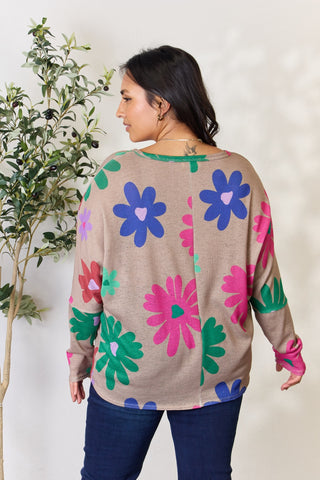 Hopely Full Size Floral V-Neck Long Sleeve Top Trendsi