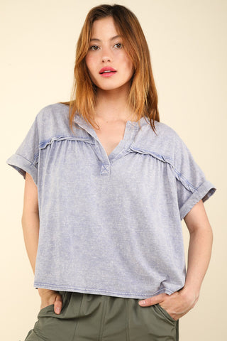 VERY J Nochted Short Sleeve Washed T-Shirt Trendsi