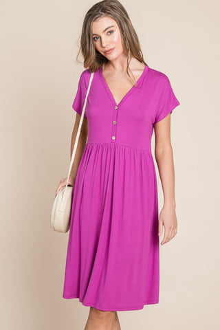 BOMBOM V-Neck Short Sleeve Dress Trendsi