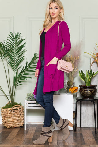 Celeste Full Size Open Front Cardigan with Pockets Trendsi