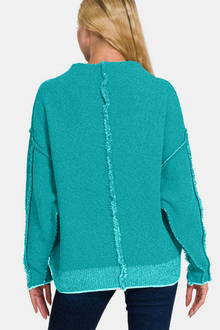 Zenana Exposed Seam Mock Neck Long Sleeve Sweater Trendsi