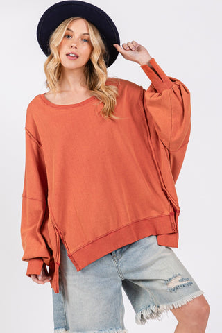 SAGE + FIG Mineral Wash Side Slit Oversized Sweatshirt Trendsi