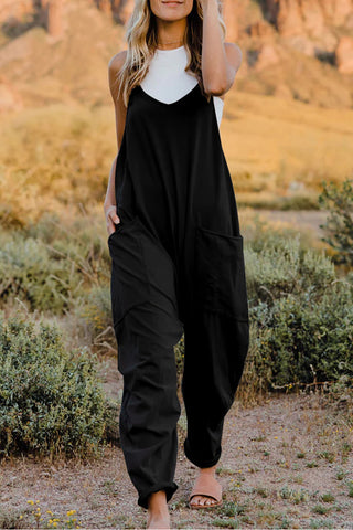 Double Take Full Size V-Neck Sleeveless Jumpsuit with Pockets Trendsi