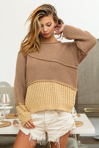 BiBi Texture Detail Contrast Drop Shoulder Sweater Trendsi