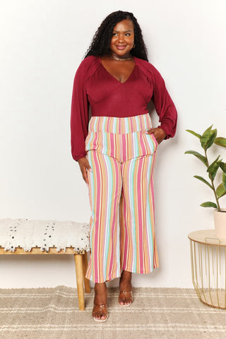 Double Take Striped Smocked Waist Pants with Pockets Trendsi