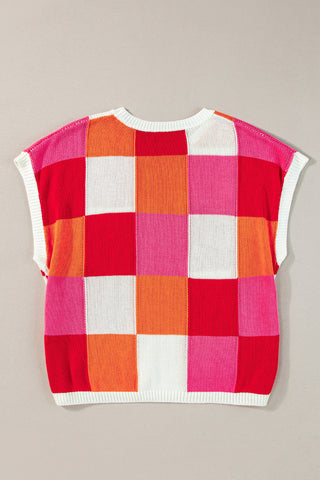 Color Block Round Neck Cap Sleeve Knit Top Trendsi