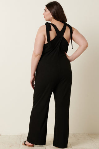 Mittoshop Rib Knit V-Neck Cross Back Jumpsuit Trendsi