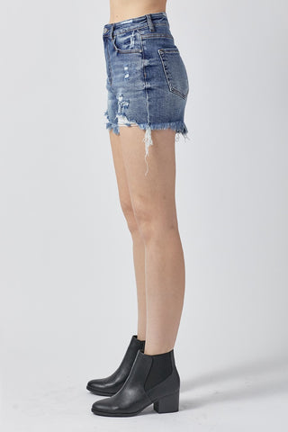 RISEN High Rise Distressed Denim Shorts Trendsi