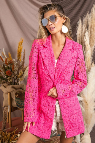 BiBi Single-Breasted Long Sleeve Lace Blazer Trendsi