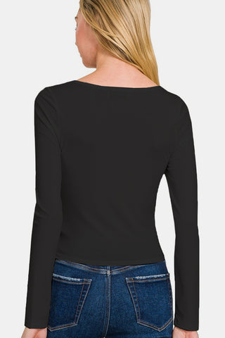 Zenana Square Neck Fitted Long Sleeve T-Shirt Trendsi