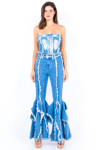 American Bazi Frayed Edge Denim Corset Top Trendsi