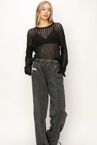 HYFVE Openwork Ribbed Long Sleeve Knit Top Trendsi