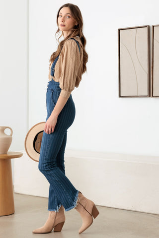 Litz La Striped Stretched Suspender Denim Overalls Trendsi