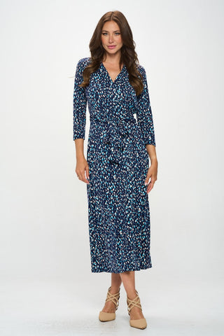 RENEE C Printed Tie Front Surplice Midi Dress Trendsi