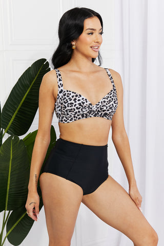 Marina West Swim Take A Dip Twist High-Rise Bikini in Leopard Trendsi