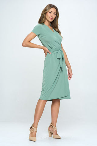 RENEE C Tie Front Surplice Short Sleeve Dress Trendsi