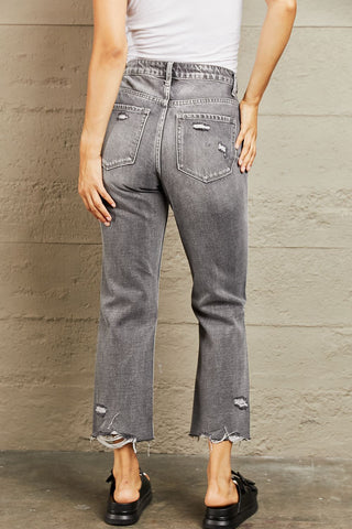 BAYEAS Mid Rise Distressed Cropped Dad Jeans Trendsi