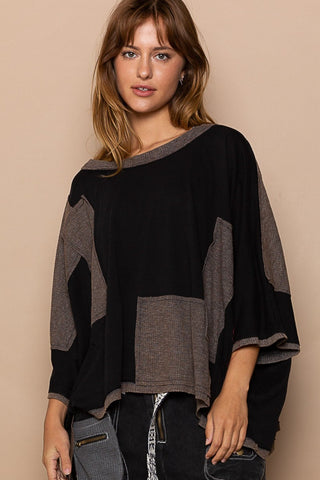 POL Frayed Edge Patchwork Oversized T-Shirt Trendsi