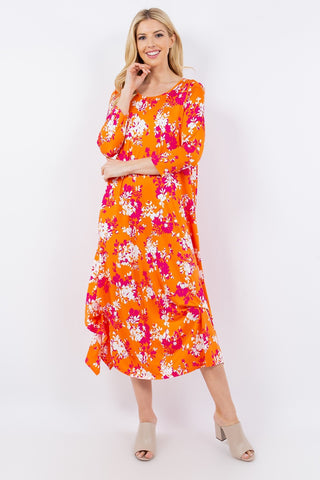 Celeste Full Size Pick-Up Hem Asymmetric Floral Midi Dress Trendsi