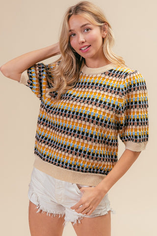 BiBi Multi Color Half Sleeve Sweater Trendsi