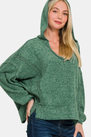 Zenana Brushed Hacci Exposed Seam Hoodie Trendsi